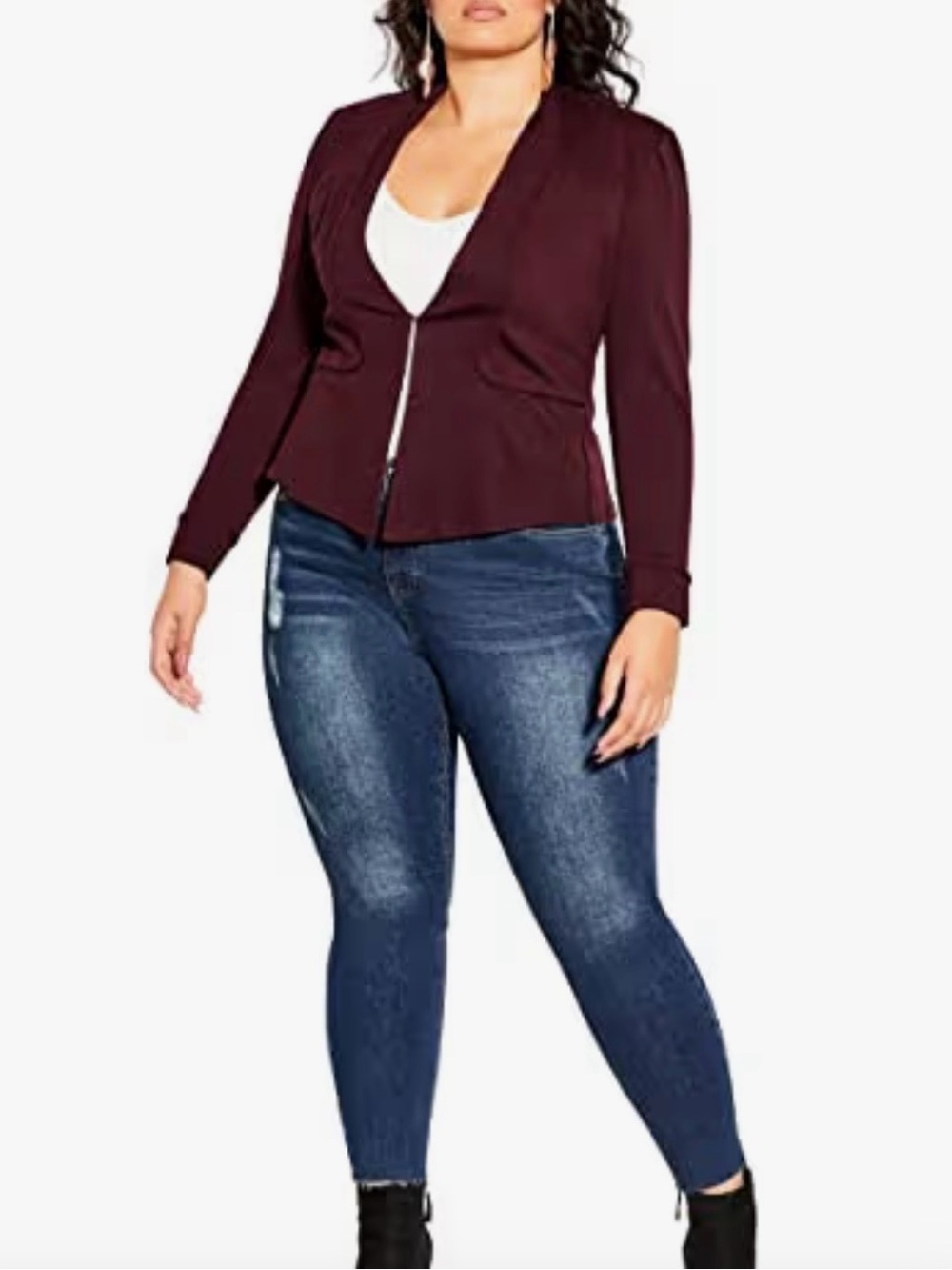 City Chic piping praise blazer - size L/20 - oxblood